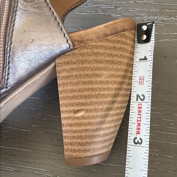 Miz Mooz Metallic Pewter Leather Heeled Sandals Open Toe Shoes Slingback Size 38 - Picture 7 of 12